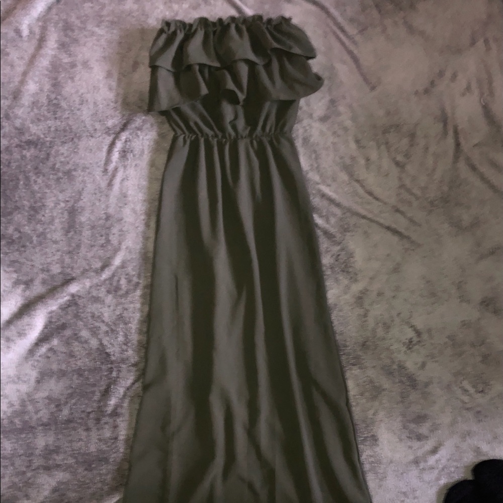Strapless forest green maxi dress size Small